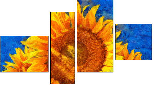 Sunflowers.Van Gogh style imitation. Digital imitation of post impressionism oil painting. - Vierteiliges Leinwandbild, Viertychon