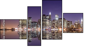 New York skyline and reflection at night - Vierteiliges Leinwandbild, Viertychon
