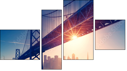 San Francisco skyline retro view. America spirit - California theme. USA background. - Vierteiliges Leinwandbild, Viertychon