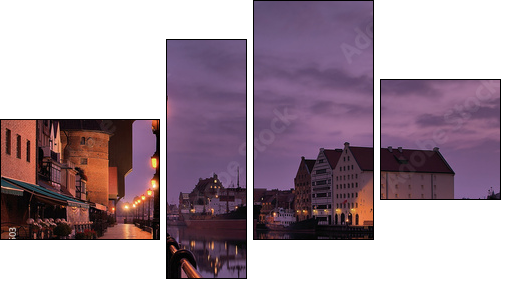 Riverside of GdaÅsk at dawn. - Vierteiliges Leinwandbild, Viertychon