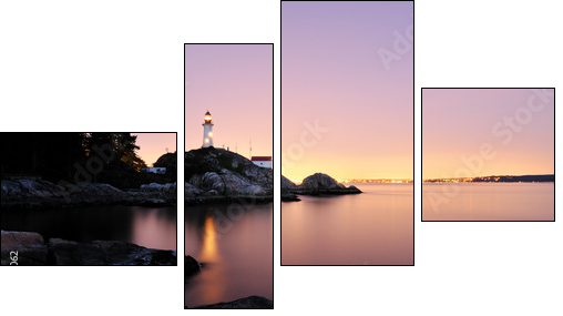 Point Atkinson Lighthouse in West Vancouver, Long Exposure - Vierteiliges Leinwandbild, Viertychon