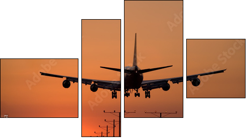 sunset jet landing 3 - Vierteiliges Leinwandbild, Viertychon