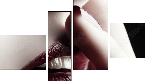 Close-up of lips and nails - Vierteiliges Leinwandbild, Viertychon