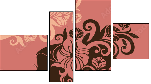 Beautiful woman silhouette with a flowers - Vierteiliges Leinwandbild, Viertychon