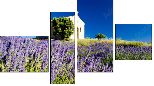 chapel, Plateau de Valensole, Provence, France - Vierteiliges Leinwandbild, Viertychon