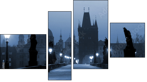 charles bridge, (blue) prague - Vierteiliges Leinwandbild, Viertychon