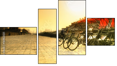 Xi'an / China  - Town wall with bicycles - Vierteiliges Leinwandbild, Viertychon