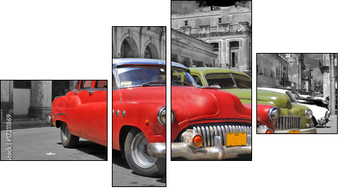 Colorful Havana cars panorama - Vierteiliges Leinwandbild, Viertychon