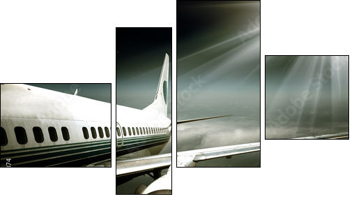 the airplane with the blue sky background. - Vierteiliges Leinwandbild, Viertychon