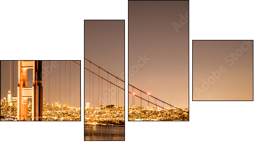 Golden gate bridge at night. Long shutter speed. San Francisco - Vierteiliges Leinwandbild, Viertychon