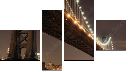 New York City Skyline and Manhattan Bridge At Night - Vierteiliges Leinwandbild, Viertychon