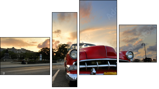 Red car in Havana sunset - Vierteiliges Leinwandbild, Viertychon