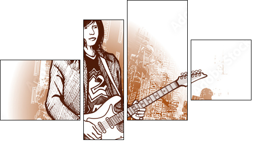guitarist on grunge background - Vierteiliges Leinwandbild, Viertychon
