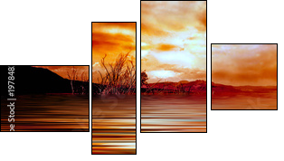 sunrise mono lake - Vierteiliges Leinwandbild, Viertychon
