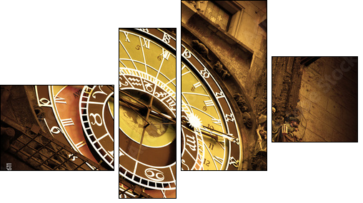 Old astronomical clock on Old Town Hall, Prague - Vierteiliges Leinwandbild, Viertychon