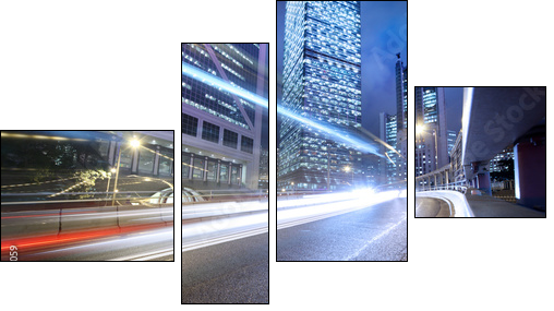 Fast moving cars lights blurred over modern city background - Vierteiliges Leinwandbild, Viertychon