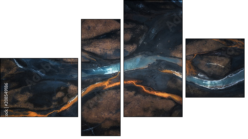 Aerial photo of mix color of stream in to river - Vierteiliges Leinwandbild, Viertychon