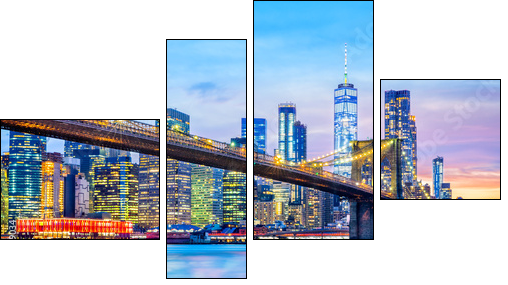 Brooklyn Bridge and the Lower Manhattan skyline at dusk - Vierteiliges Leinwandbild, Viertychon