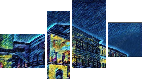 Ponte di mezzo in Pisa, Italy. Old houses at embankment. Italian bridge. Big size oil painting fine art in Vincent Van Gogh style. Modern impressionism drawn. Creative artistic print or poster. - Vierteiliges Leinwandbild, Viertychon