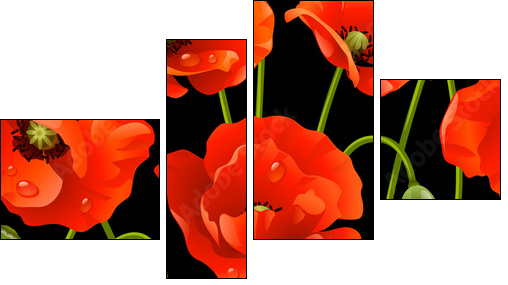 Seamless background: poppy - Vierteiliges Leinwandbild, Viertychon