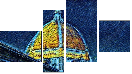 Florence Cathedral in Tuscany, Italy. Italian architecture. Big size oil painting fine art. Van Gogh style impressionism drawing artwork. Creative artistic print for canvas or poster. - Vierteiliges Leinwandbild, Viertychon