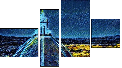 Cityscape view of Florence, tourism in Italy. Italian city old architecture. Big size oil painting fine art. Van Gogh style impressionism drawing artwork. Creative artistic print for canvas or poster. - Vierteiliges Leinwandbild, Viertychon