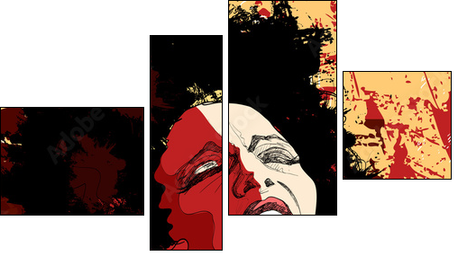 jazz singer on grunge background - Vierteiliges Leinwandbild, Viertychon