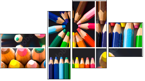 collage of colorful pencils - Vierteiliges Leinwandbild, Viertychon