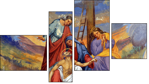 Jesus' body is removed from the cross - Vierteiliges Leinwandbild, Viertychon