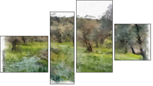 olives fields painting - Vierteiliges Leinwandbild, Viertychon