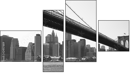 New York City Brooklyn bridge black & white - Vierteiliges Leinwandbild, Viertychon