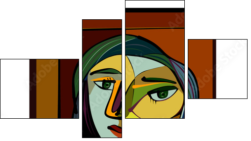 Colorful abstract background, cubism art style, thinking woman - Vierteiliges Leinwandbild, Viertychon