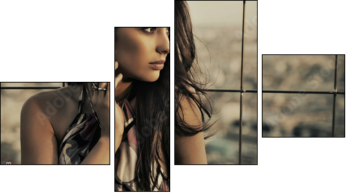 beauty posing over urban background - Vierteiliges Leinwandbild, Viertychon