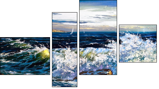 Storm waves on seacoast - Vierteiliges Leinwandbild, Viertychon