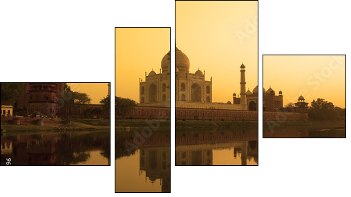 Taj Mahal sunset reflection, Yamuna River. - Vierteiliges Leinwandbild, Viertychon