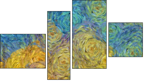 Abstract texture background. Digital painting in Vincent Van Gogh style artwork. Hand drawn artistic pattern. Modern art. Good for printed pictures, postcards, posters or wallpapers and textile print. - Vierteiliges Leinwandbild, Viertychon