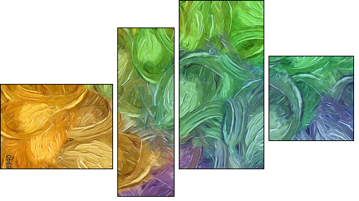 Impressionism wall art print. Vincent Van Gogh style oil painting. Swirl splashes. Surrealism artwork. Abstract artistic background. Real brush strokes on canvas. - Vierteiliges Leinwandbild, Viertychon