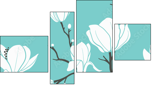 blue magnolia pattern - Vierteiliges Leinwandbild, Viertychon
