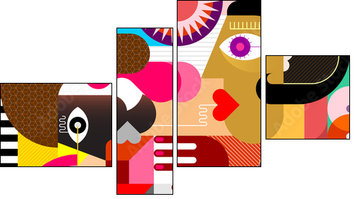Three People Abstract Art Vector Portrait - Vierteiliges Leinwandbild, Viertychon