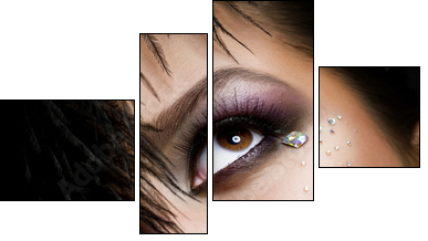 Fashion Girl's Face.Perfect makeup.Isolated on Black - Vierteiliges Leinwandbild, Viertychon