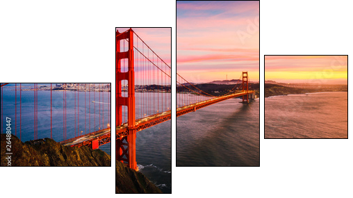 The Golden Gate Bridge at Sunset, San Francisco , CA - Vierteiliges Leinwandbild, Viertychon