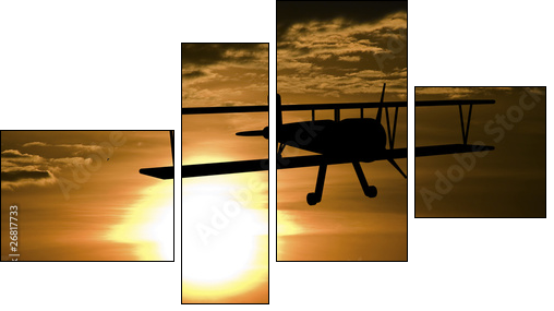 Airplane and sunset - Vierteiliges Leinwandbild, Viertychon