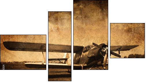 stary samolot - dwupÅatowiec - Vierteiliges Leinwandbild, Viertychon