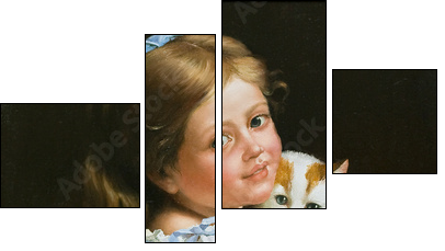 Portrait of the girl with a cat - Vierteiliges Leinwandbild, Viertychon