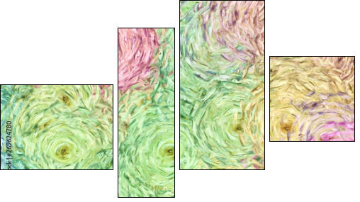 Abstract painting impressionism wall art print example with oil imitation in Vincent Van Gogh style. Artistic contemporary design decor elements. Pop modern abstraction with vibrant bright strokes. - Vierteiliges Leinwandbild, Viertychon