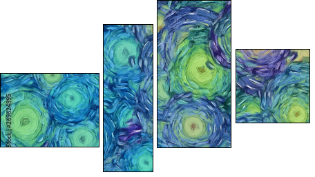 Abstract painting impressionism wall art print example with oil imitation in Vincent Van Gogh style. Artistic contemporary design decor elements. Pop modern abstraction with vibrant bright strokes. - Vierteiliges Leinwandbild, Viertychon