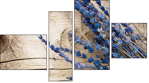 Lavender over wood background.With copy-space - Vierteiliges Leinwandbild, Viertychon