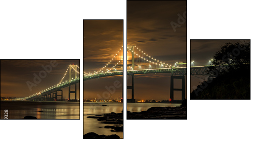 Newport bridge at night - Vierteiliges Leinwandbild, Viertychon
