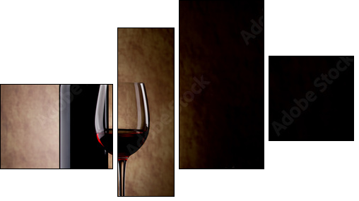 bottle with red wine and glass and grapes - Vierteiliges Leinwandbild, Viertychon