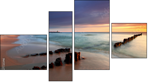 Beautiful sunrise on the beach - Vierteiliges Leinwandbild, Viertychon